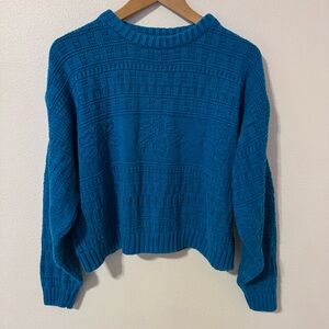 Vintage GAP Textured Floral Pattern Chunky Knit Cropped Pullover Sweater Blue-M